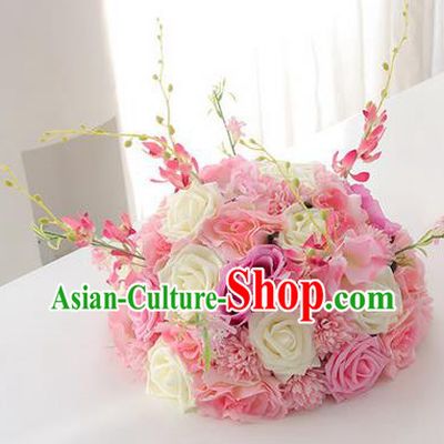 Top Grade Classical Wedding White and Pink Flowers, Bride Holding Emulational Flowers, Hand Tied Bouquet Flowers for Women