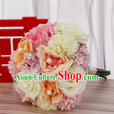 Top Grade Classical Wedding Silk Pink Flowers, Bride Holding Emulational Flowers, Hand Tied Bouquet Flowers for Women