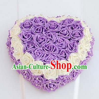 Top Grade Wedding Accessories Crystal Decoration, China Style Wedding Heart-shaped Car Ornament White and Purple Flowers Garland