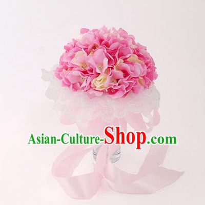 Top Grade Classical Wedding Silk Flowers, Bride Holding Emulational Pink Flowers Ball, Hand Tied Bouquet Flowers for Women