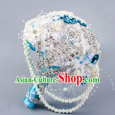 Top Grade Classical Wedding Extravagant Silk Flowers, Bride Holding Luxury Pearl Flowers Ball, Crystal Hand Tied Bouquet Flowers for Women