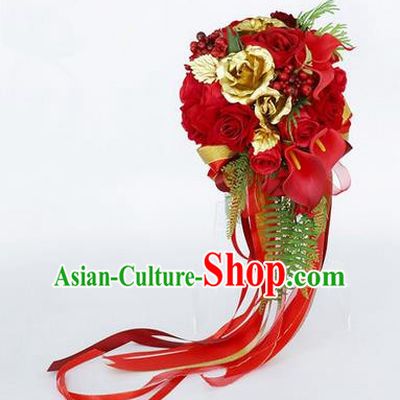 Top Grade Classical Wedding Red Rose Flower Brooch, Bride Emulational Corsage Bridesmaid Brooch Flowers for Women