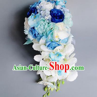 Top Grade Classical Wedding Silk Phalaenopsis Flowers Ball, Bride Holding Emulational Flowers Ball, Hand Tied Bouquet Flowers for Women