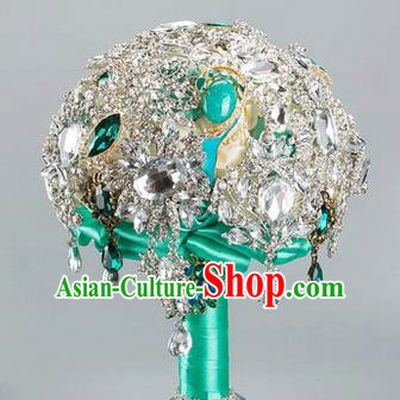 Top Grade Classical China Wedding Extravagant CZ Diamond Flowers Nosegay, Bride Holding Emulational Luxury Crystal Flowers Ball, Tassel Hand Tied Bouquet Flowers for Women
