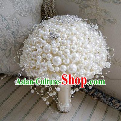 Top Grade Classical China Wedding Extravagant Pearls Flowers Nosegay, Bride Holding Luxury Crystal Flowers Ball Hand Tied Bouquet Flowers for Women
