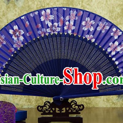 Traditional Chinese Crafts Purple Folding Fan, China Sensu Printing Oriental Cherry Silk Fan Hanfu Fans for Women
