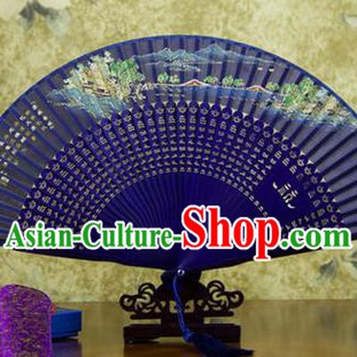 Traditional Chinese Handmade Crafts Folding Fan, China Sensu Painting Hangzhou West Lake Spring View Silk Fan Hanfu Fans for Women