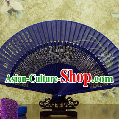 Traditional Chinese Handmade Crafts Folding Fan, China Sensu Painting Orchid Silk Fan Hanfu Fans for Women