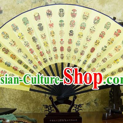 Traditional Chinese Handmade Crafts Ebonize Folding Fan, China Sensu Printing Beijing Opera Facial Masks Silk Fan Hanfu Fans for Men