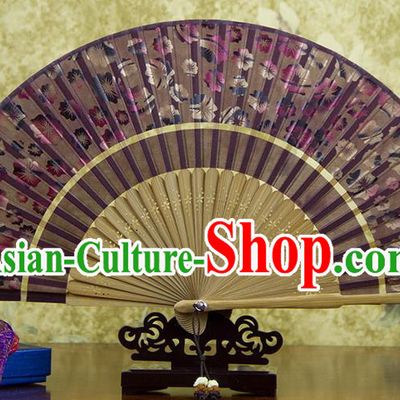 Traditional Chinese Handmade Crafts Two-segment Folding Fan, China Printing Flowers Sensu Brick Red Silk Fan Hanfu Fans for Women