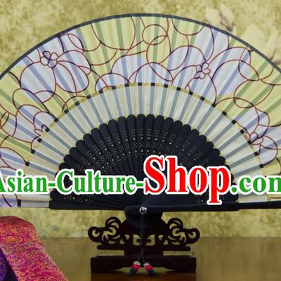 Traditional Chinese Handmade Crafts Two-segment Folding Fan, China Printing Flowers Sensu Yellow Silk Fan Hanfu Fans for Women