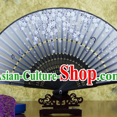 Traditional Chinese Handmade Crafts Two-segment Folding Fan, China Printing Butterfly Sensu Grey Silk Fan Hanfu Fans for Women