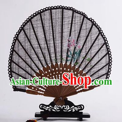 Traditional Chinese Handmade Crafts Hand Painting Flower Folding Fan, China Classical Linen Sensu Sunflower-type Coffee Fan Hanfu Fans for Women