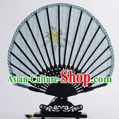 Traditional Chinese Handmade Crafts Hand Painting Flower Folding Fan, China Classical Linen Sensu Sunflower-type Green Fan Hanfu Fans for Women
