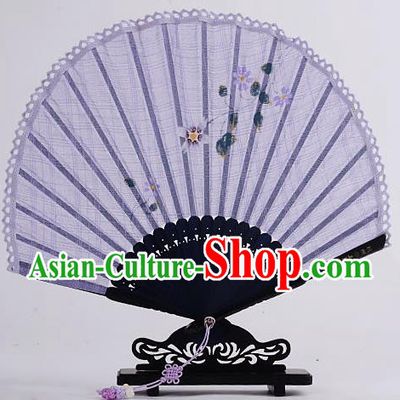Traditional Chinese Handmade Crafts Hand Painting Flower Folding Fan, China Classical Linen Sensu Sunflower-type Lilac Fan Hanfu Fans for Women