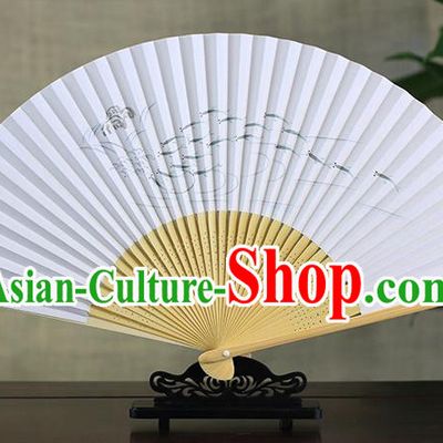 Traditional Chinese Handmade Crafts Ink Painting Fishes Folding Fan, China Classical Art Paper Sensu Xuan Paper Fan Hanfu Fans for Men