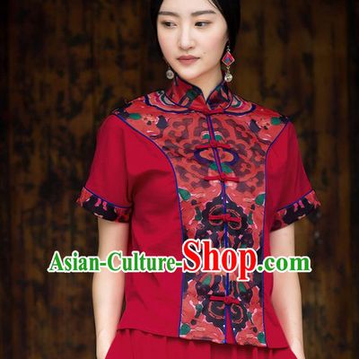 Traditional Ancient Chinese National Costume, Elegant Hanfu Red Shirt, China Tang Suit Cheongsam Blouse Plated Buttons Shirt for Women
