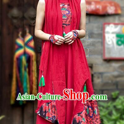 Traditional Chinese Costume Elegant Hanfu Red Cappa, China Tang Suit Tippet Printing Scarves for Women