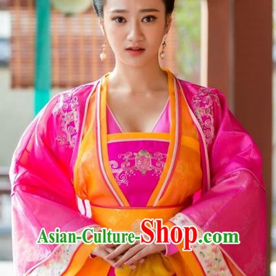 Traditional Ancient Chinese Imperial Concubine Dress Clothing, Chinese Ancient Tang Dynasty Imperial Consort Fairy Embroidered Costume and Headpiece Complete Set