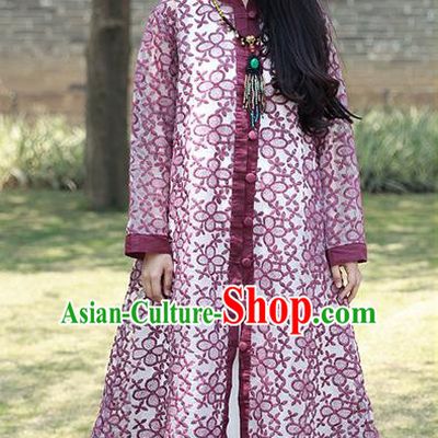 Traditional Ancient Chinese National Costume, Elegant Hanfu Embroidered Organza Coat, China Tang Suit Purple Dust Coat for Women