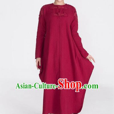 Traditional Chinese Costume Elegant Hanfu Plated Buttons Dress, China Tang Suit Rosy Qipao Dress Clothing for Women