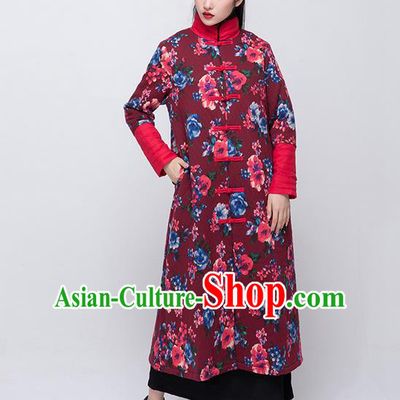 Traditional Chinese Costume Elegant Hanfu Embroidered Flowers Coat, China Tang Suit Plated Buttons Dust Coat Clothing for Women