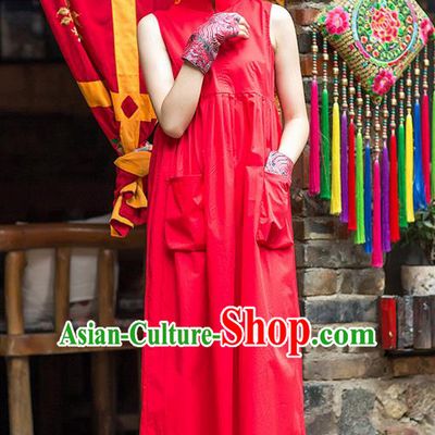 Traditional Chinese Costume Elegant Hanfu Dress, China Tang Suit Plated Buttons Cheongsam Red Qipao Dress Clothing for Women