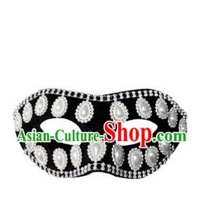 Top Grade Halloween Masquerade Accessories Pearls Mask, Brazilian Carnival Black Crystal Mask for Men
