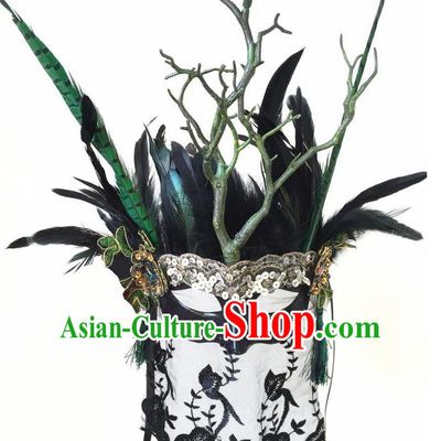 Top Grade Halloween Masquerade Accessories Ceremonial Occasions Handmade Model Show Mask Feather Headwear, Brazilian Carnival Veil Mask for Men