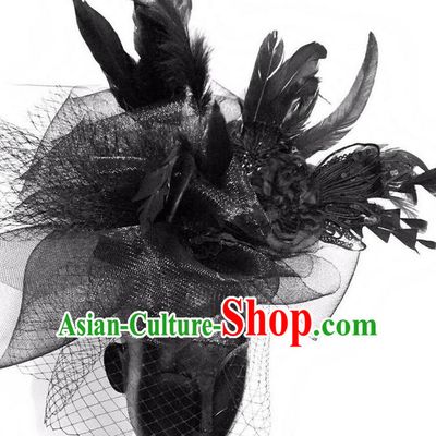 Top Grade Halloween Masquerade Ceremonial Occasions Handmade Model Show Baroque Black Feather Hair Accessories Headdress for Women