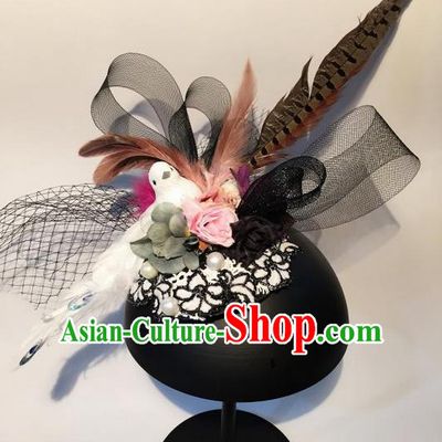 Top Grade Halloween Masquerade Ceremonial Occasions Handmade Model Show Black Hair Accessories Headdress Vintage Princess Hat for Women