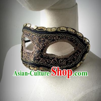 Top Grade Chinese Theatrical Headdress Ornamental Black Mask, Halloween Fancy Ball Ceremonial Occasions Handmade Blindfold for Men