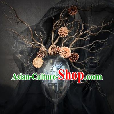 Top Grade Chinese Theatrical Luxury Headdress Ornamental Hair Clasp, Halloween Fancy Ball Ceremonial Occasions Handmade Branch Headwear for Women