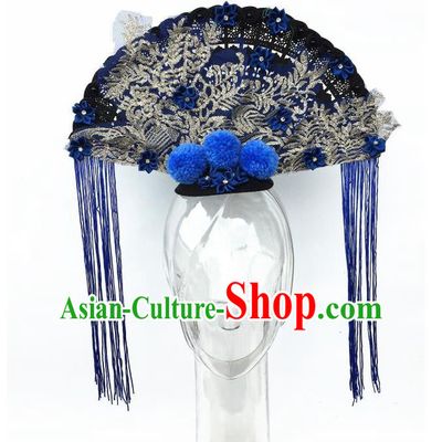 Top Grade Chinese Asian Headpiece Headpieces Model Show Fan Tassel Headdress, Ceremonial Occasions Handmade Traditional Ornamental Flowers Floral Headdress for Women