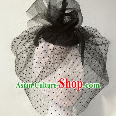 Top Grade Chinese Theatrical Luxury Headdress Ornamental Black Veil Mask, Halloween Fancy Ball Ceremonial Occasions Handmade Headwear for Women