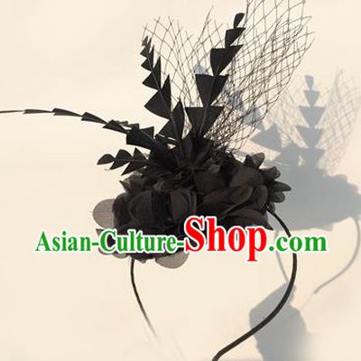 Top Grade Chinese Theatrical Luxury Headdress Ornamental Black Feather Hair Clasp, Halloween Fancy Ball Ceremonial Occasions Handmade Headwear for Women