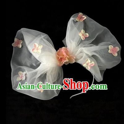 Top Grade Chinese Theatrical Luxury Headdress Ornamental White Bowknot Hair Clasp, Halloween Fancy Ball Ceremonial Occasions Handmade Headwear for Women