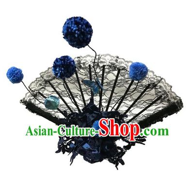 Top Grade Chinese Theatrical Luxury Headdress Ornamental Lace Headwear, Halloween Fancy Ball Asian Traditional Headpieces Model Show Hair Accessories for Women