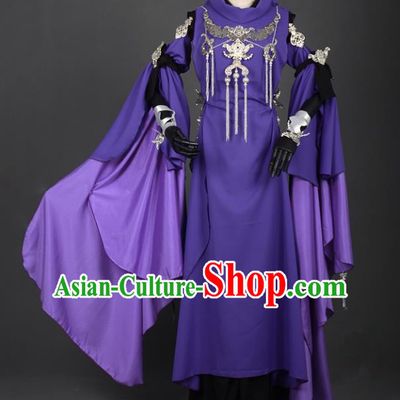 Chinese Ancient Cosplay Han Dynasty Chivalrous Woman Costumes, Chinese Traditional Purple Dress Clothing Chinese Cosplay Swordsman Costume for Women