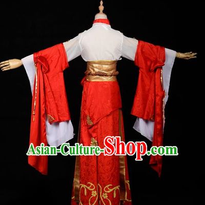 Chinese Ancient Cosplay Han Dynasty Royal Princess Costumes, Chinese Traditional Red Dress Clothing Chinese Cosplay Swordsman Costume for Women
