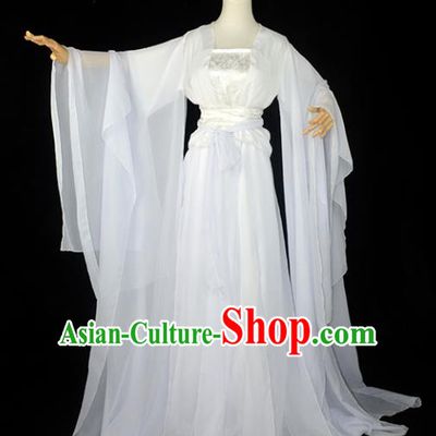 Chinese Ancient Cosplay Han Dynasty Imperial Princess Costumes, Chinese Traditional White Dress Clothing Chinese Cosplay Swordsman Costume for Women