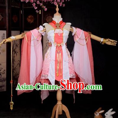 Chinese Ancient Cosplay Han Dynasty Young Lady Costumes, Chinese Traditional Pink Clothing Chinese Cosplay Swordsman Costume for Women