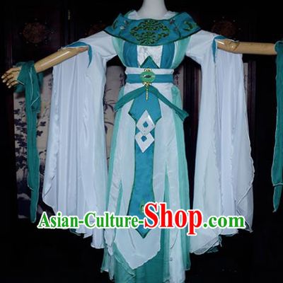 Chinese Ancient Cosplay Tang Dynasty Chivalrous Lady Clothing, Chinese Traditional Green Hanfu Dress Chinese Cosplay Swordswoman Costume for Women