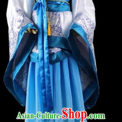 Chinese Ancient Cosplay Han Dynasty Imperial Princess Wedding Costumes, Chinese Traditional Hanfu Blue Dress Clothing Chinese Palace Lady Costume for Women