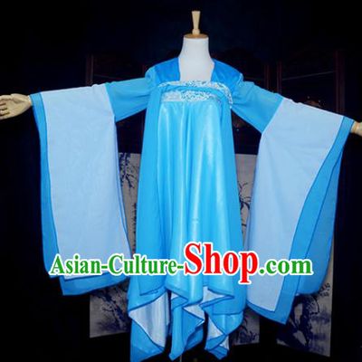 Chinese Ancient Cosplay Tang Dynasty Young Lady Blue Dress, Chinese Traditional Hanfu Clothing Chinese Fairy Costume for Women