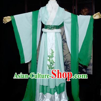 Chinese Ancient Cosplay Tang Dynasty Young Lady Embroidery Bamboo Green Dress, Chinese Traditional Hanfu Clothing Chinese Fairy Costume for Women