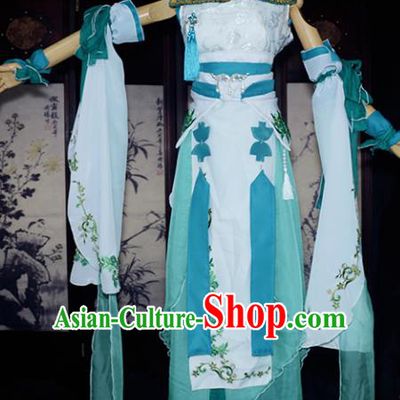 Chinese Ancient Cosplay Tang Dynasty Swordswoman Embroidery Green Dress, Chinese Traditional Hanfu Clothing Chinese Fairy Costume for Women