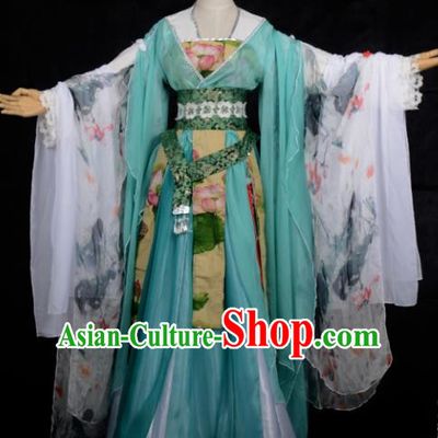 Chinese Ancient Cosplay Tang Dynasty Princess Dance Green Dress, Chinese Traditional Hanfu Clothing Chinese Fairy Palace Lady Costume for Women