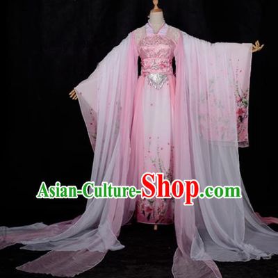 Chinese Ancient Cosplay Tang Dynasty Princess Dance Pink Embroidery Dress, Chinese Traditional Hanfu Clothing Chinese Fairy Palace Lady Costume for Women