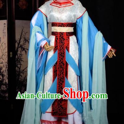 Chinese Ancient Cosplay Tang Dynasty Princess Embroidery Blue Dress, Chinese Traditional Hanfu Clothing Chinese Fairy Costume for Women